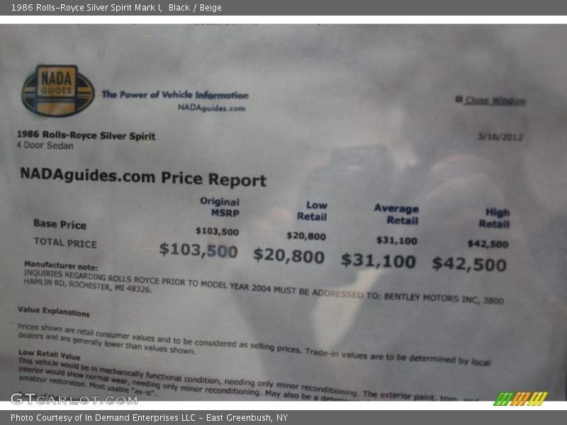 Black / Beige 1986 Rolls-Royce Silver Spirit Mark I