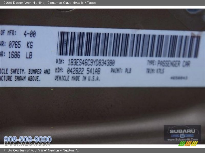 Cinnamon Glaze Metallic / Taupe 2000 Dodge Neon Highline