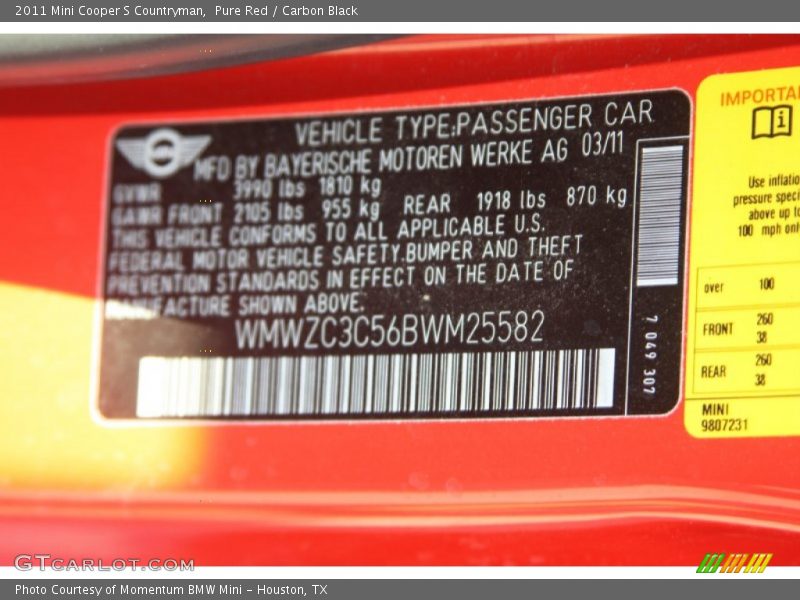 Pure Red / Carbon Black 2011 Mini Cooper S Countryman