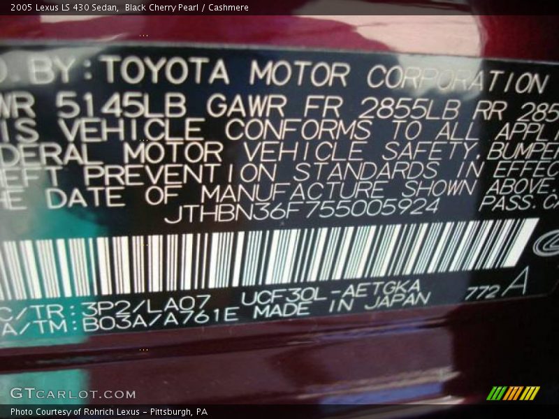 Black Cherry Pearl / Cashmere 2005 Lexus LS 430 Sedan