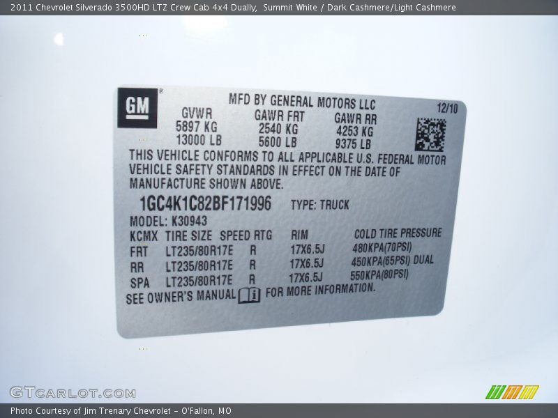 Summit White / Dark Cashmere/Light Cashmere 2011 Chevrolet Silverado 3500HD LTZ Crew Cab 4x4 Dually