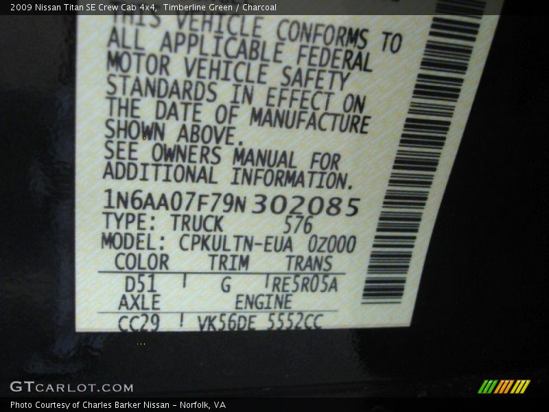 Timberline Green / Charcoal 2009 Nissan Titan SE Crew Cab 4x4