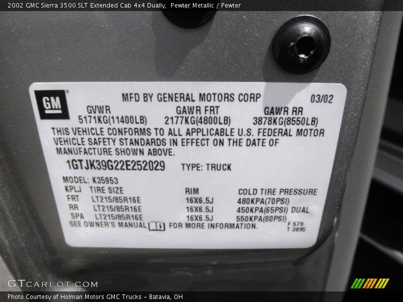 Pewter Metallic / Pewter 2002 GMC Sierra 3500 SLT Extended Cab 4x4 Dually