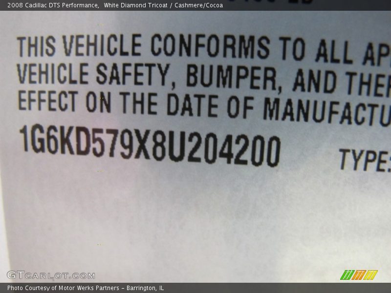White Diamond Tricoat / Cashmere/Cocoa 2008 Cadillac DTS Performance
