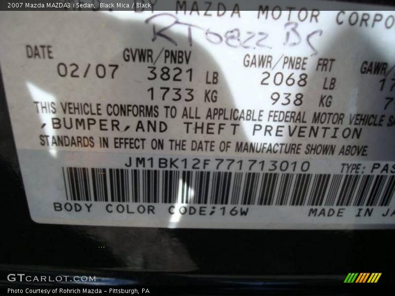 Black Mica / Black 2007 Mazda MAZDA3 i Sedan