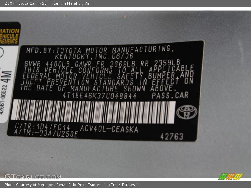 Titanium Metallic / Ash 2007 Toyota Camry SE
