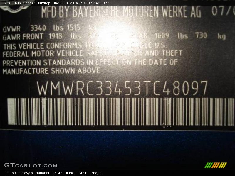 Indi Blue Metallic / Panther Black 2003 Mini Cooper Hardtop