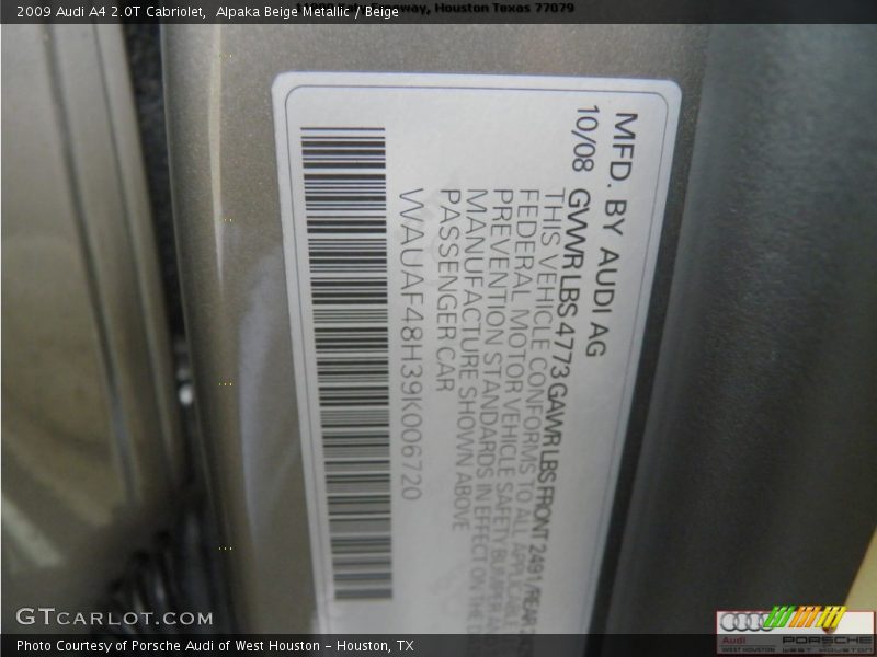 Alpaka Beige Metallic / Beige 2009 Audi A4 2.0T Cabriolet