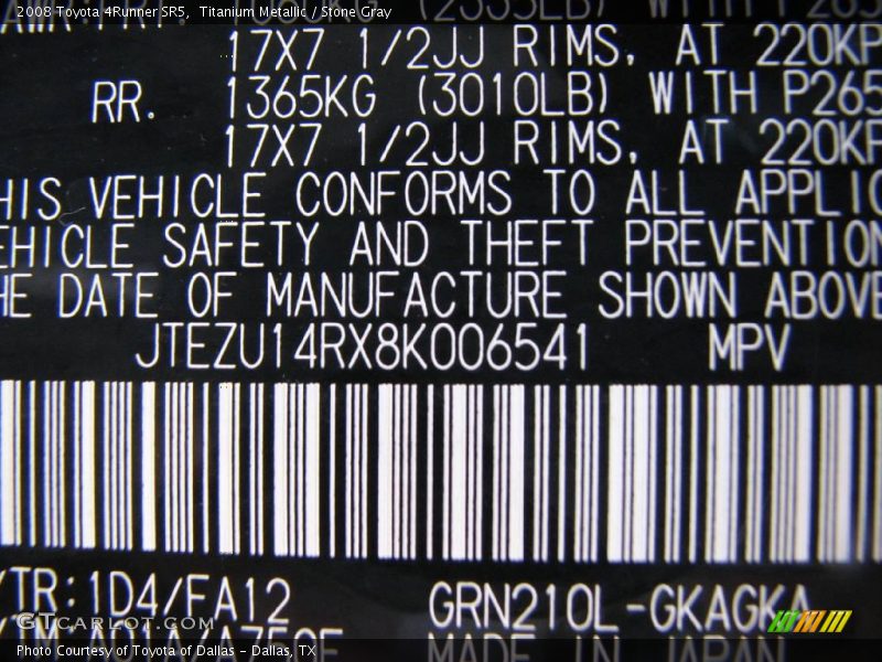 Titanium Metallic / Stone Gray 2008 Toyota 4Runner SR5