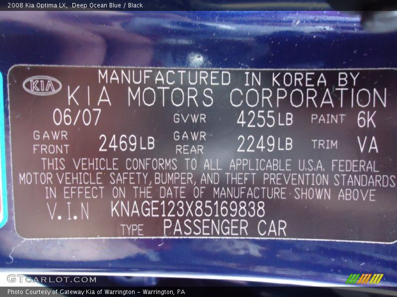 Deep Ocean Blue / Black 2008 Kia Optima LX