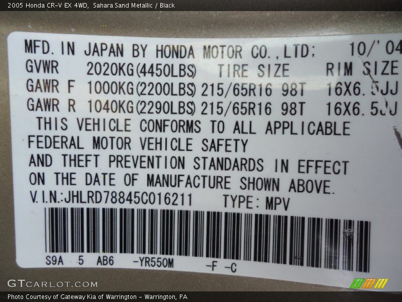 Sahara Sand Metallic / Black 2005 Honda CR-V EX 4WD