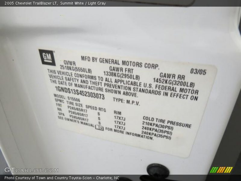 Summit White / Light Gray 2005 Chevrolet TrailBlazer LT