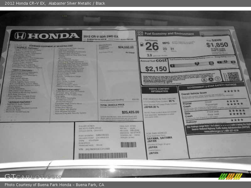 Alabaster Silver Metallic / Black 2012 Honda CR-V EX