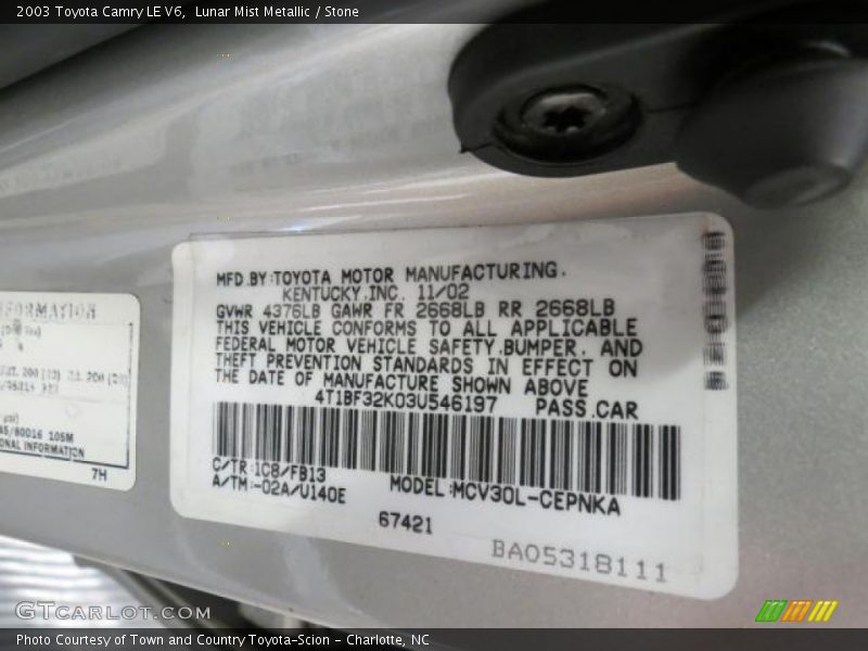 Lunar Mist Metallic / Stone 2003 Toyota Camry LE V6