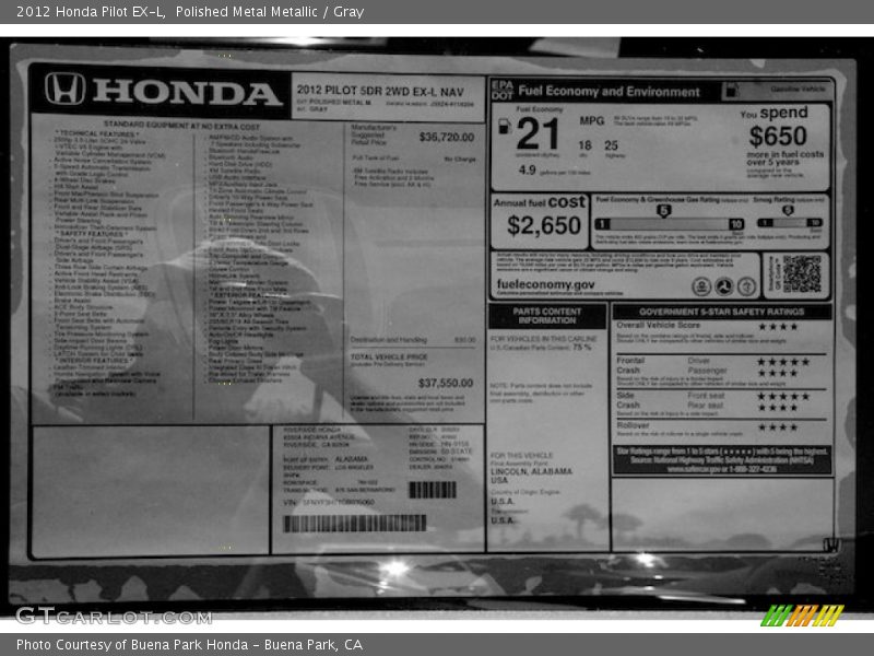 Polished Metal Metallic / Gray 2012 Honda Pilot EX-L