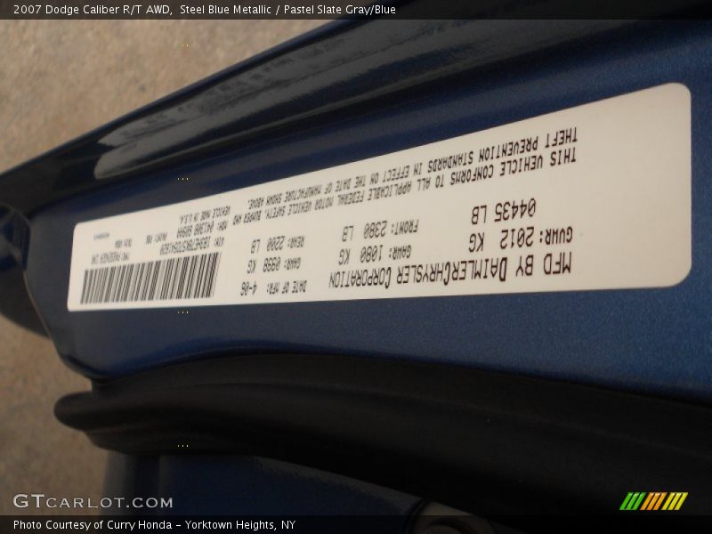 Steel Blue Metallic / Pastel Slate Gray/Blue 2007 Dodge Caliber R/T AWD