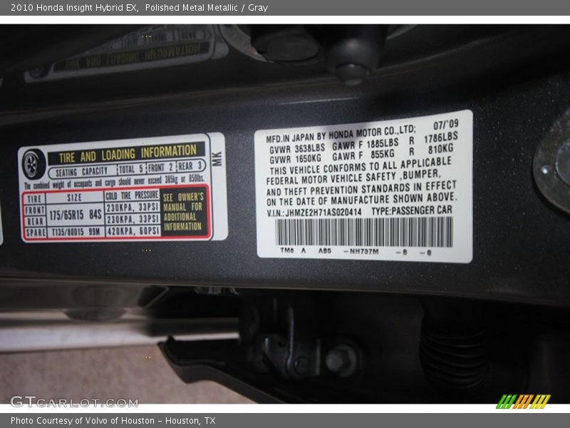 2010 Insight Hybrid EX Polished Metal Metallic Color Code NH737M