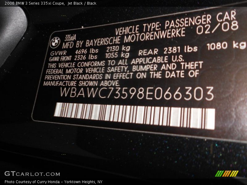 Jet Black / Black 2008 BMW 3 Series 335xi Coupe