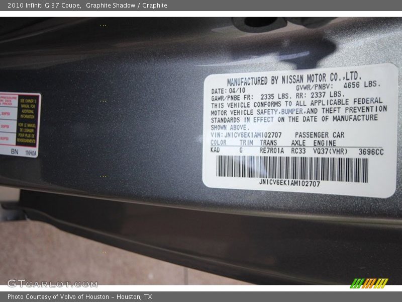 2010 G 37 Coupe Graphite Shadow Color Code KAD