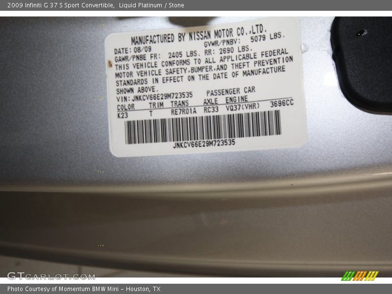 2009 G 37 S Sport Convertible Liquid Platinum Color Code K23