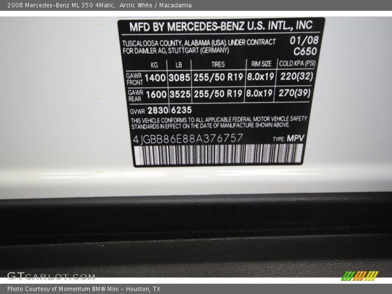 Arctic White / Macadamia 2008 Mercedes-Benz ML 350 4Matic