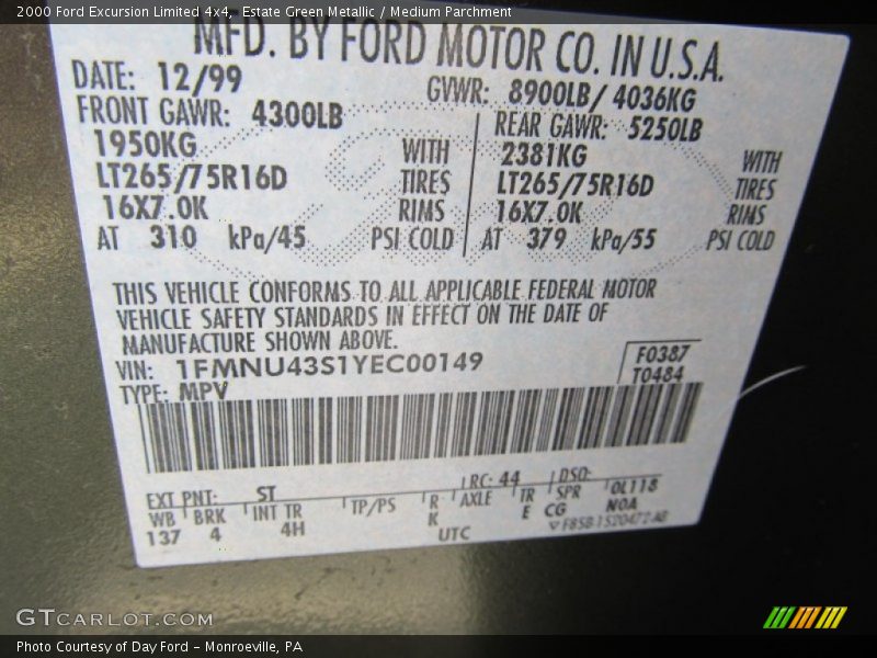 Estate Green Metallic / Medium Parchment 2000 Ford Excursion Limited 4x4