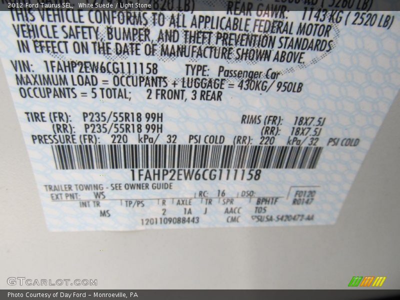 White Suede / Light Stone 2012 Ford Taurus SEL