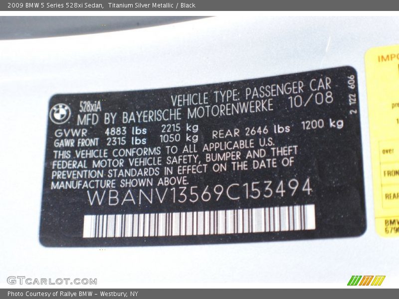Titanium Silver Metallic / Black 2009 BMW 5 Series 528xi Sedan