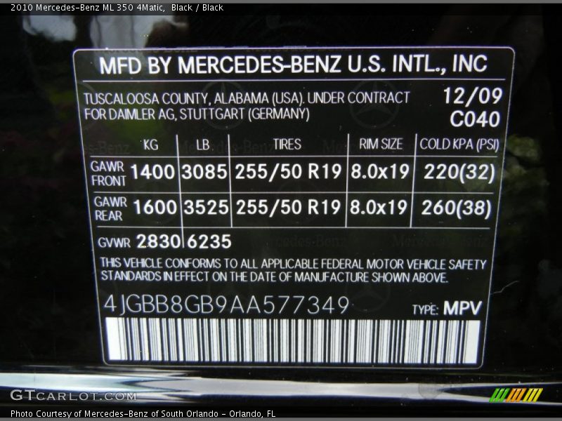 Black / Black 2010 Mercedes-Benz ML 350 4Matic