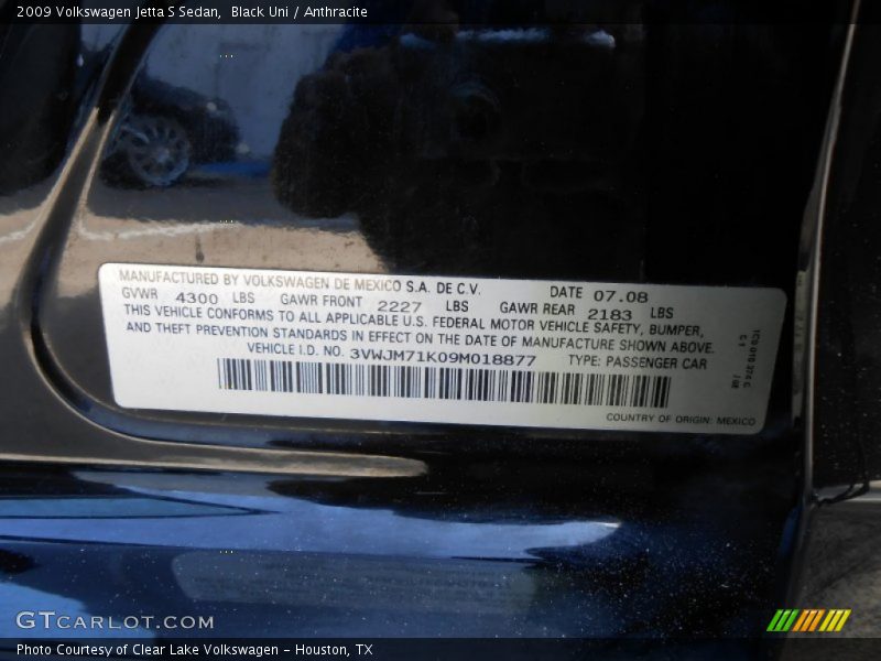Black Uni / Anthracite 2009 Volkswagen Jetta S Sedan