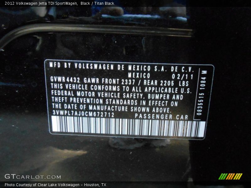 Black / Titan Black 2012 Volkswagen Jetta TDI SportWagen