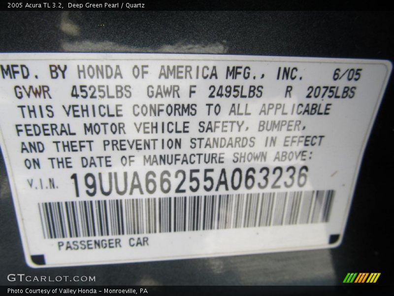 Deep Green Pearl / Quartz 2005 Acura TL 3.2
