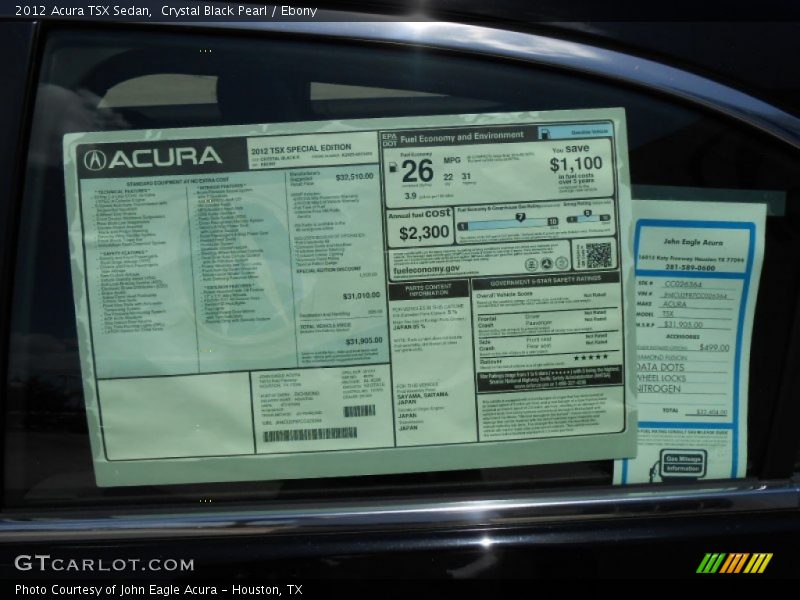  2012 TSX Sedan Window Sticker