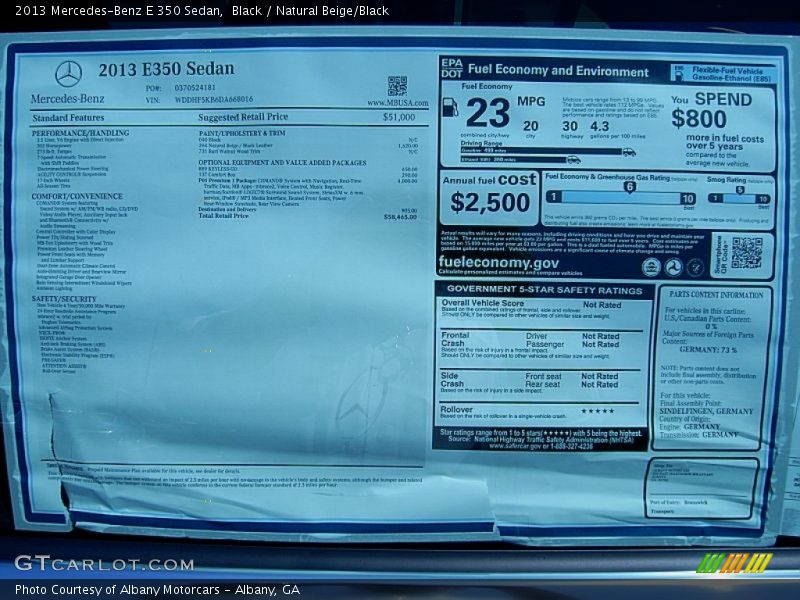  2013 E 350 Sedan Window Sticker