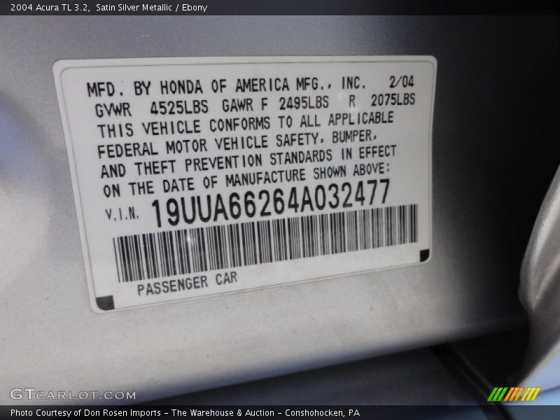 Satin Silver Metallic / Ebony 2004 Acura TL 3.2