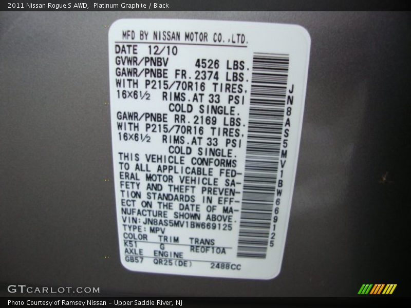 Platinum Graphite / Black 2011 Nissan Rogue S AWD