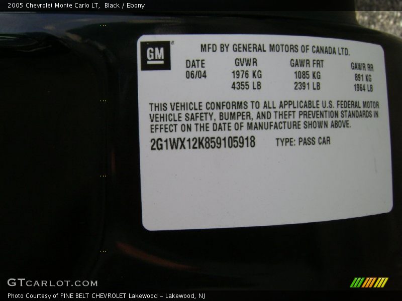 Black / Ebony 2005 Chevrolet Monte Carlo LT