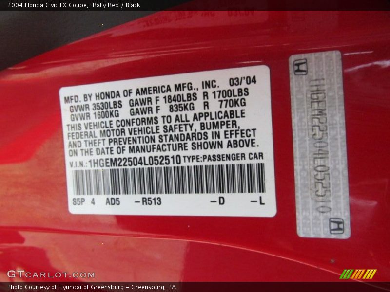 Rally Red / Black 2004 Honda Civic LX Coupe