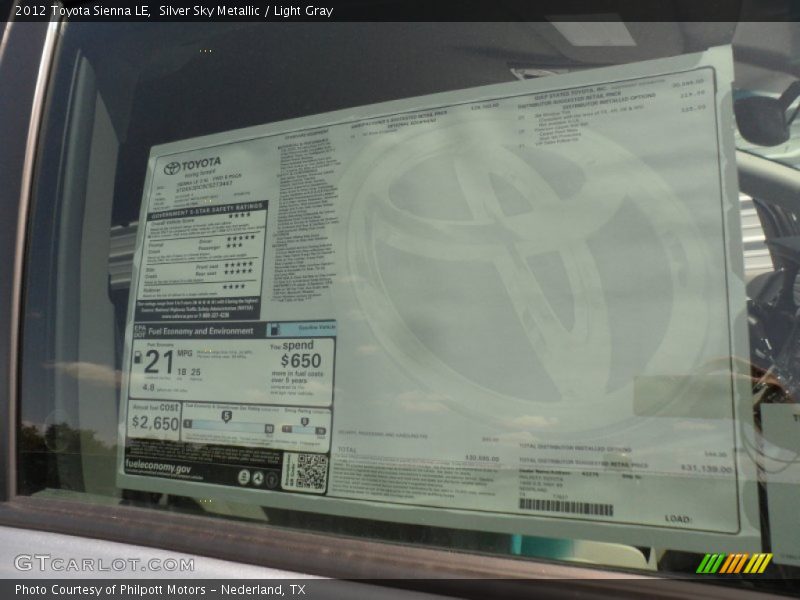Silver Sky Metallic / Light Gray 2012 Toyota Sienna LE