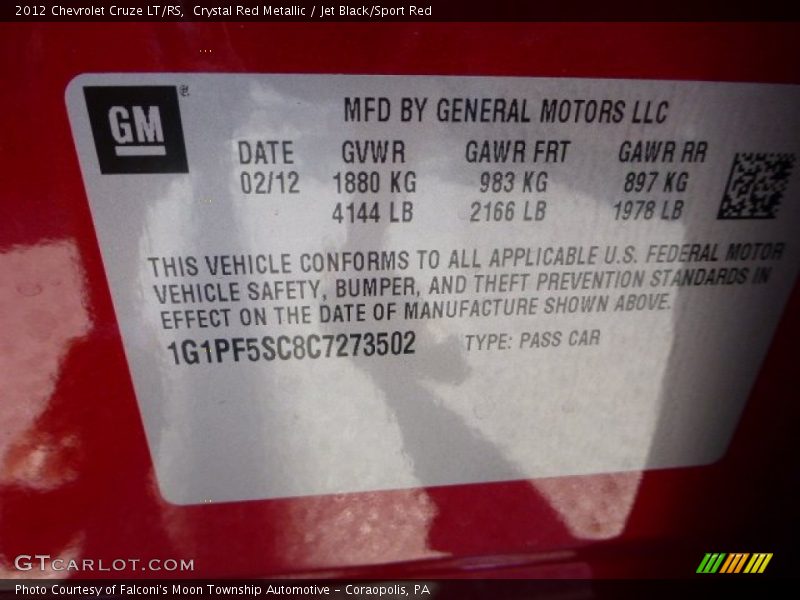 Crystal Red Metallic / Jet Black/Sport Red 2012 Chevrolet Cruze LT/RS