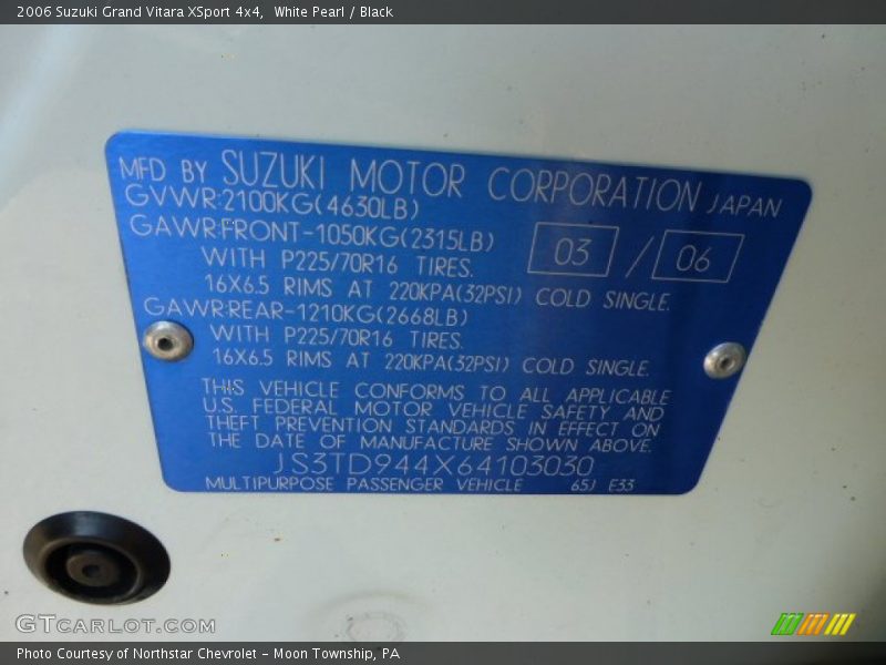 White Pearl / Black 2006 Suzuki Grand Vitara XSport 4x4