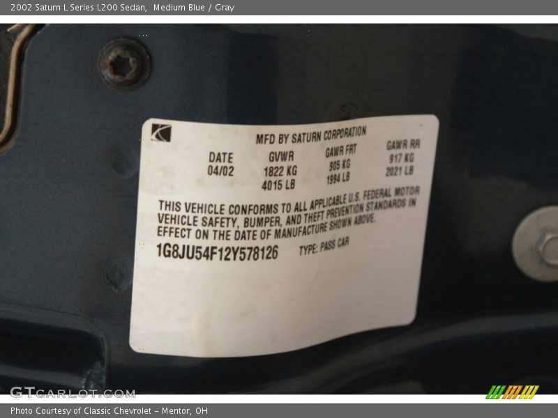 Medium Blue / Gray 2002 Saturn L Series L200 Sedan