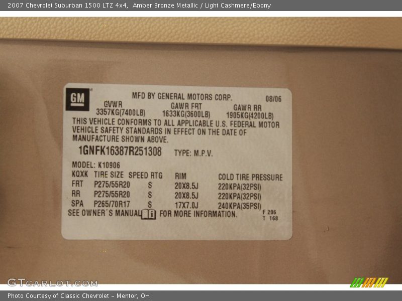 Amber Bronze Metallic / Light Cashmere/Ebony 2007 Chevrolet Suburban 1500 LTZ 4x4