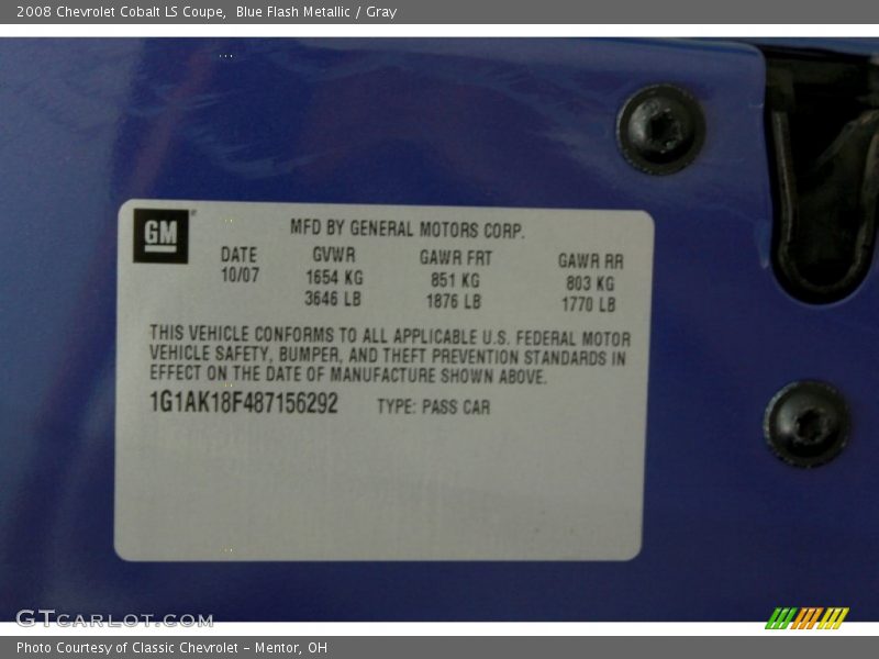 Blue Flash Metallic / Gray 2008 Chevrolet Cobalt LS Coupe