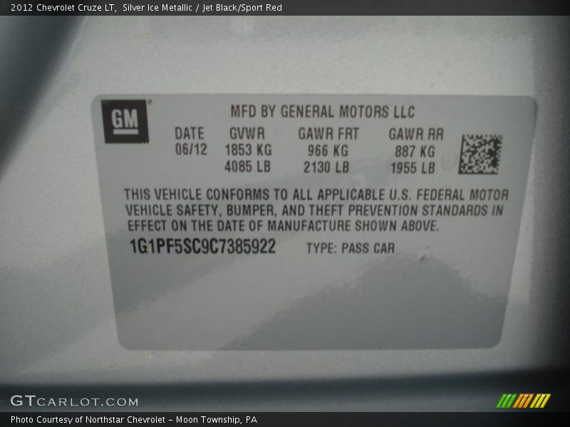 Silver Ice Metallic / Jet Black/Sport Red 2012 Chevrolet Cruze LT