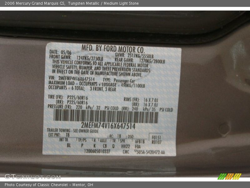 2006 Grand Marquis GS Tungsten Metallic Color Code T8