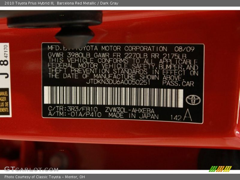 Barcelona Red Metallic / Dark Gray 2010 Toyota Prius Hybrid III