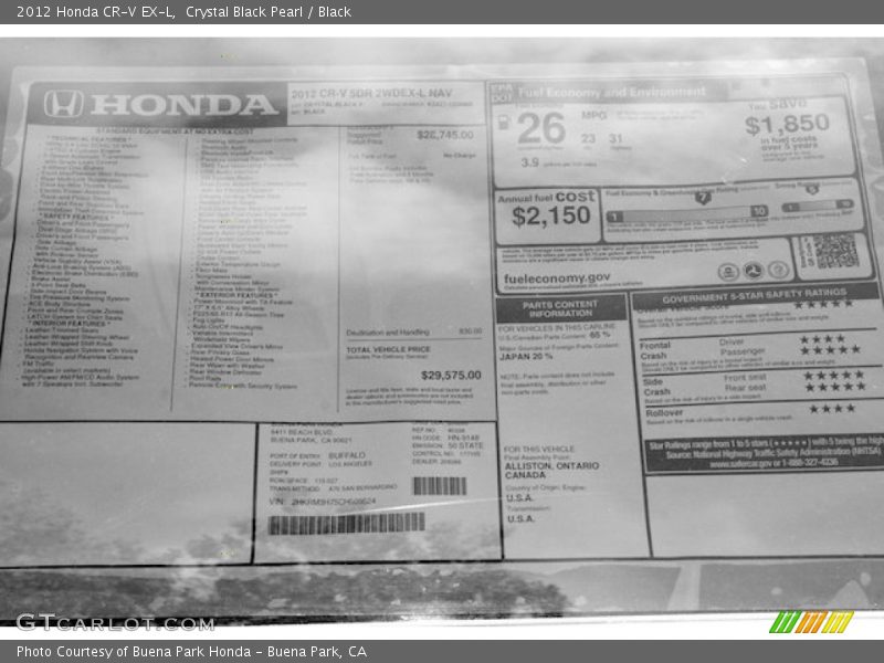 Crystal Black Pearl / Black 2012 Honda CR-V EX-L