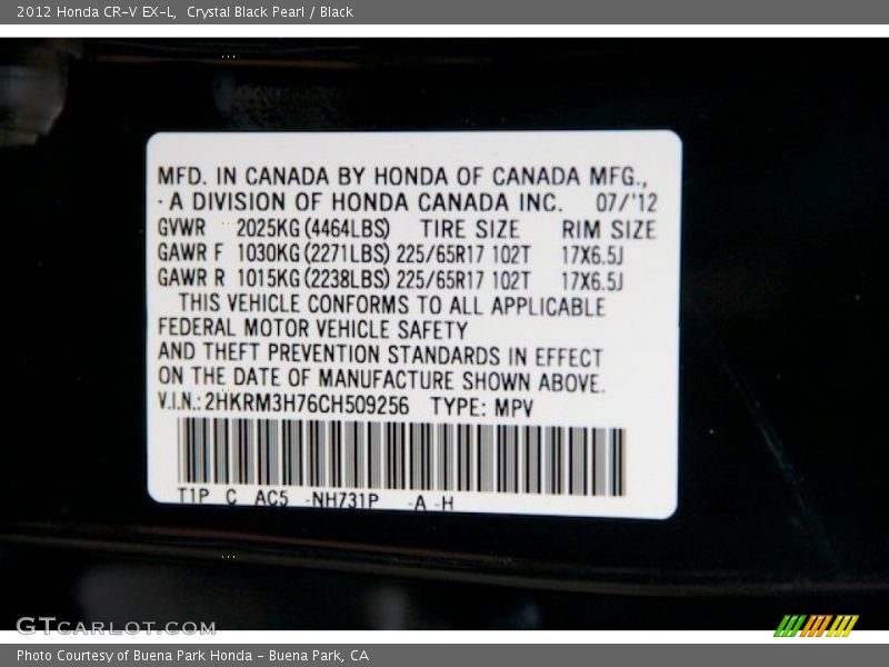 Crystal Black Pearl / Black 2012 Honda CR-V EX-L