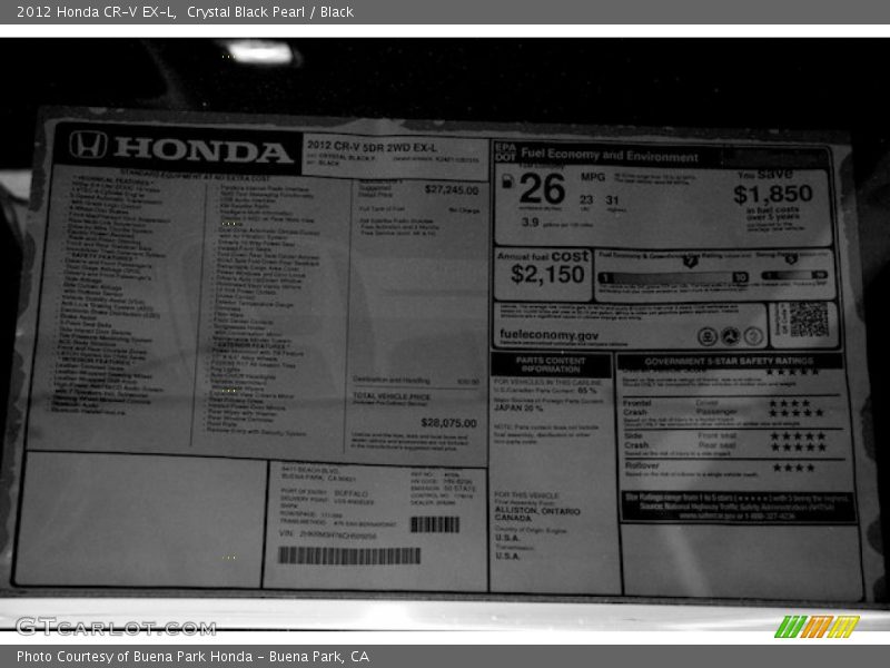 Crystal Black Pearl / Black 2012 Honda CR-V EX-L
